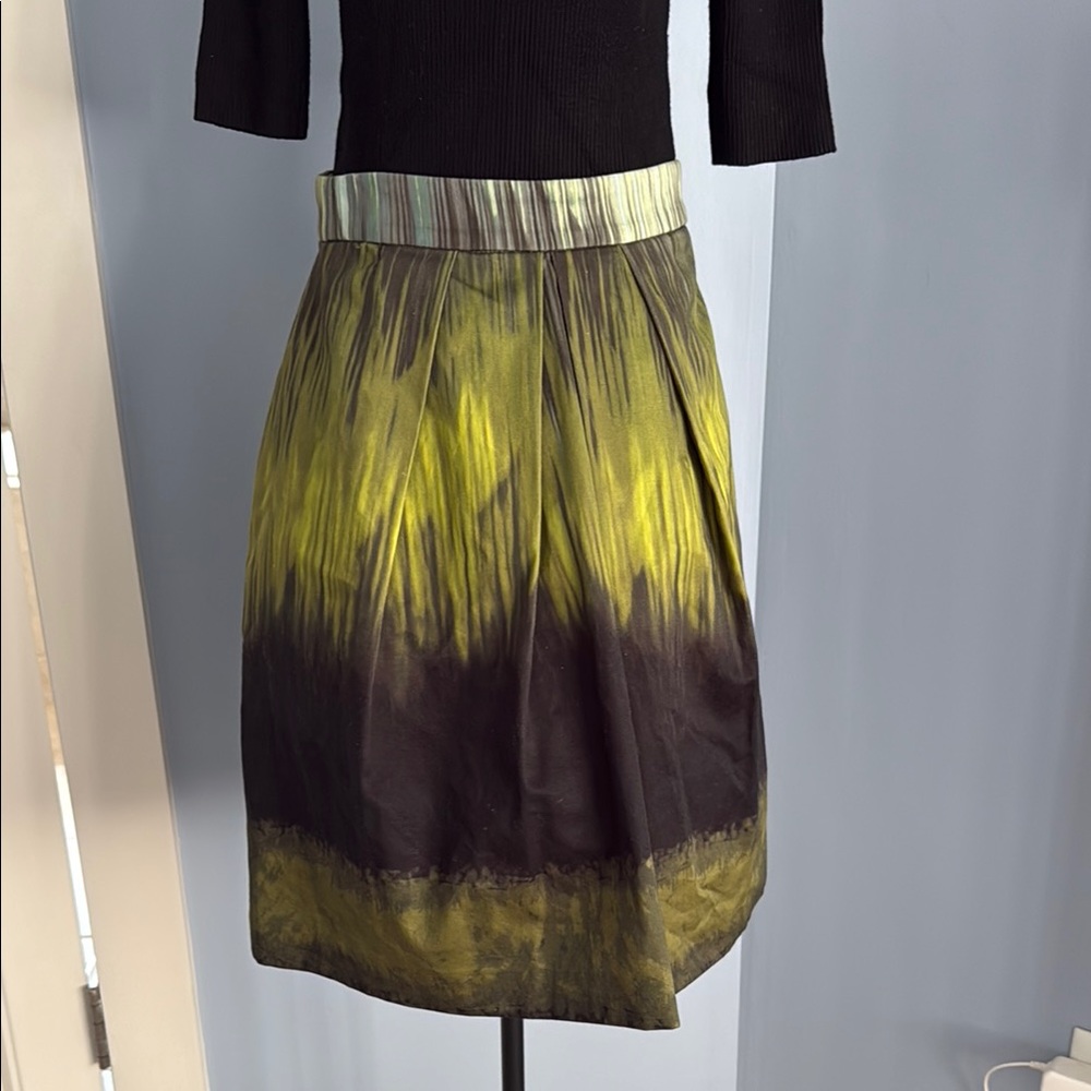 Lela Rose A-Line Skirt in Green and Black
